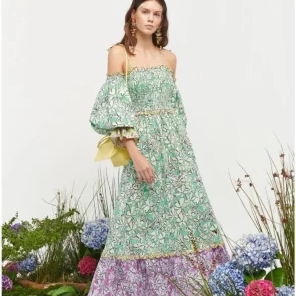 Tuckernuck CELIA B Green and Pink floral Lurleen Maxi Dress NWT Size XS